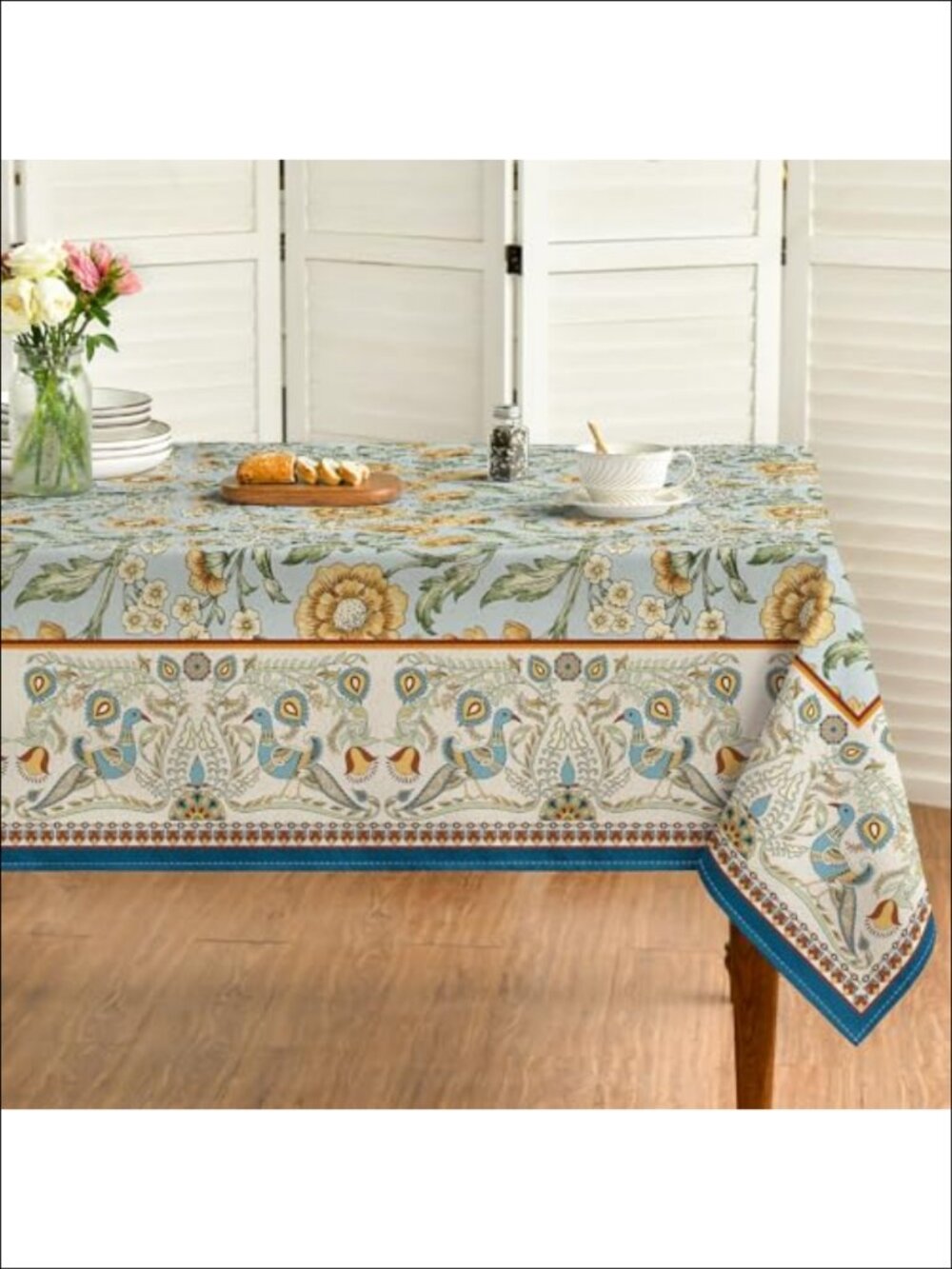 Horaldaily Floral Bordered French Rectangular Tablecloth 60x104 Polyester